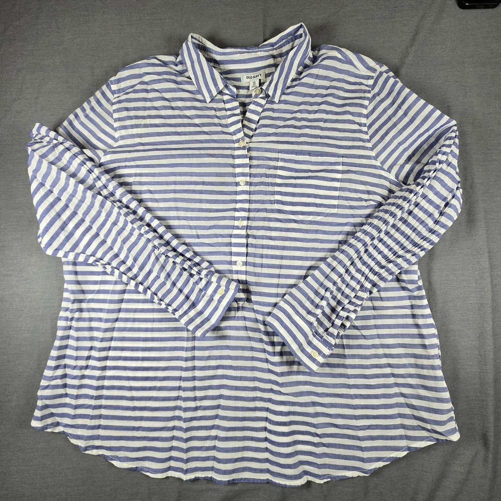 Old Navy Blue & White Striped 100% Cotton Popover Shirt 2XL Coastal Nautical‎